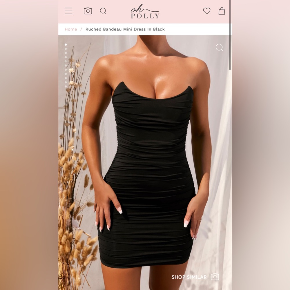 Oh Polly Black Ruched Bandeau Mini Dress
